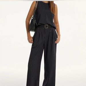 Commense pinstripe top and pants set with belt